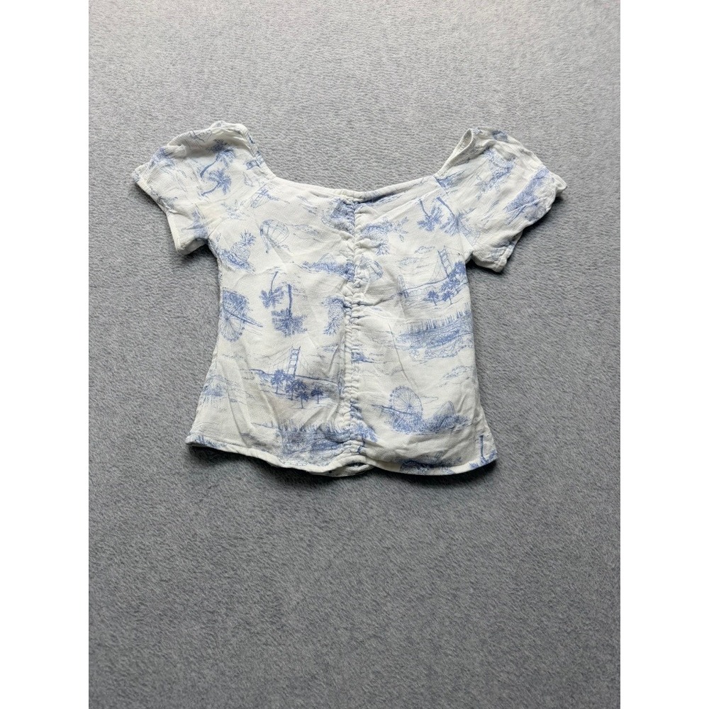 Abercrombie Kids Blue White Toile Print Ruched Front Top Size 11/12